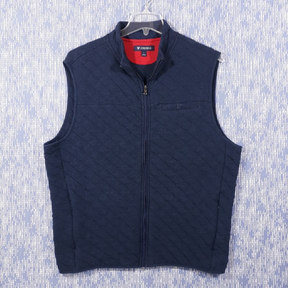 Cremieux Quilted Vest Mens Large Blue Cotton Blend Sleeveless Golf Pockets